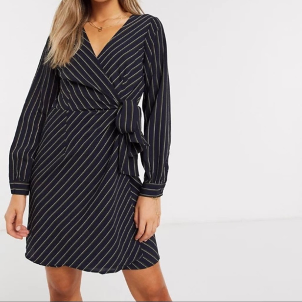 Long striped navy wrap dress
